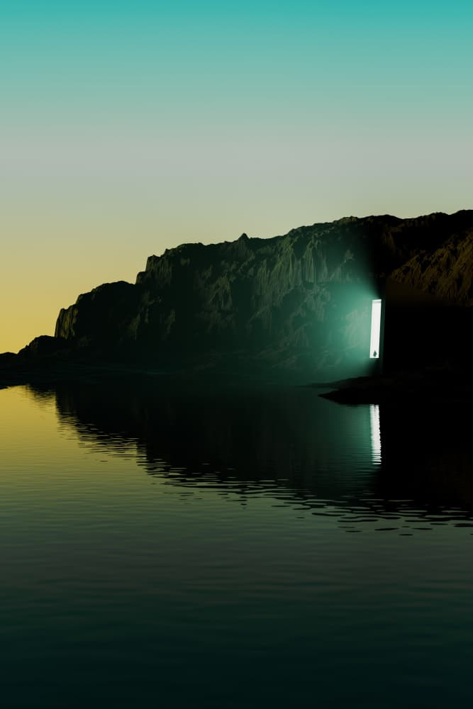 Glowing Door Water Reflection by Javier Pardina — canvas wall art