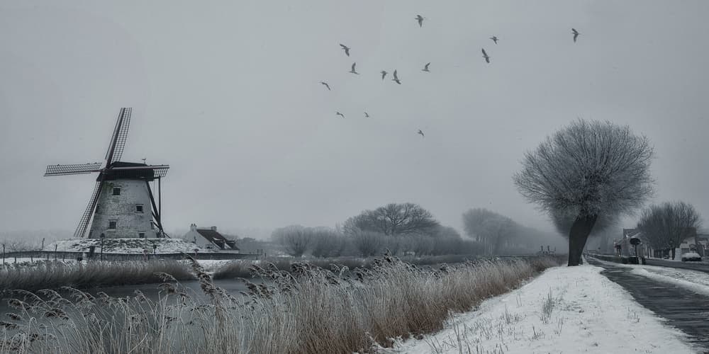 Serene Winter Windmill by Yvette Depaepe — canvas wall art