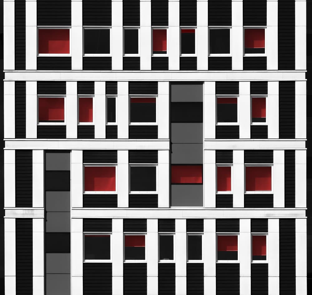 Modern Red Facade by Hans-Wolfgang Hawerkamp — canvas wall art