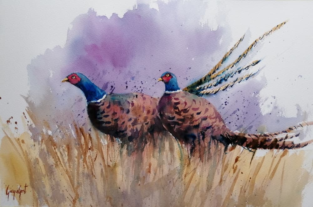 Pheasants Among Reeds by Giorgio Gosti — canvas wall art