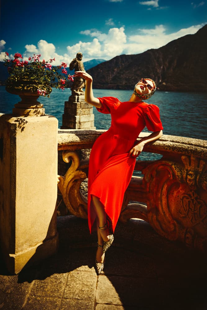 Red Dress Lake Vista by Ruslan Bolgov — canvas wall art