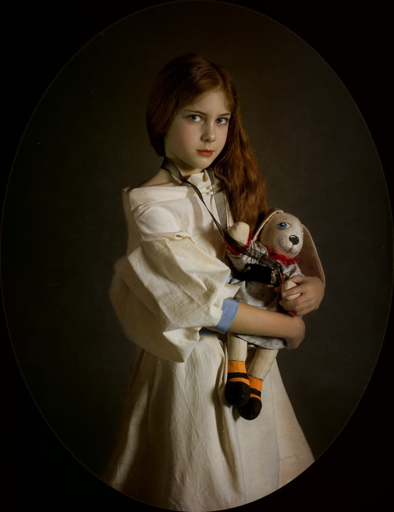 Red-Haired Girl With Rabbit by Svetlana Melik-Nubarova — canvas wall art