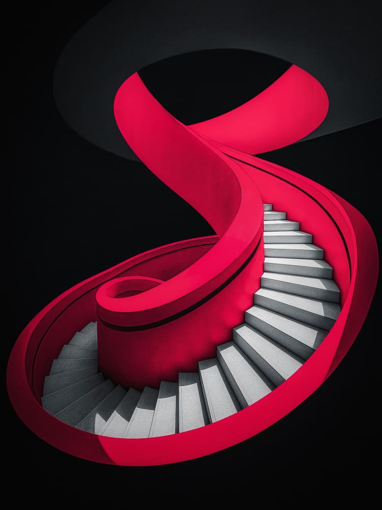 Red Spiral Staircase by Nichole Chen — canvas wall art
