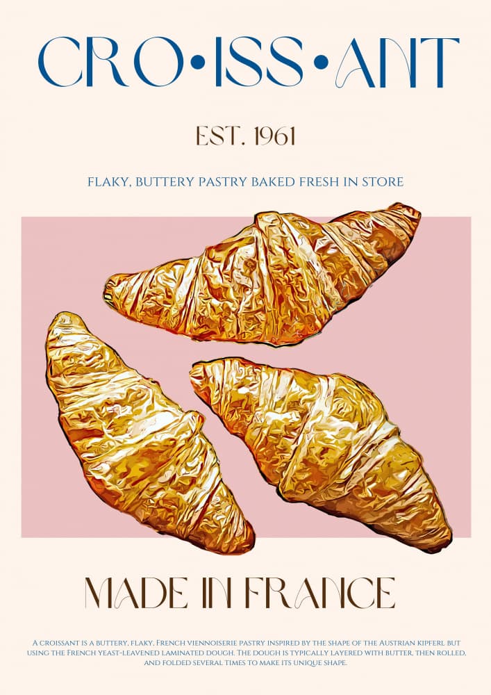 Golden French Croissants by Nazma Khokhar — canvas wall art