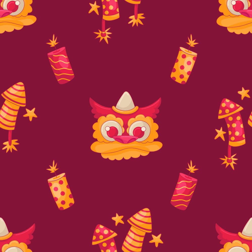 Festive Lion Dance Pattern by Marika Barsrsind β canvas wall art