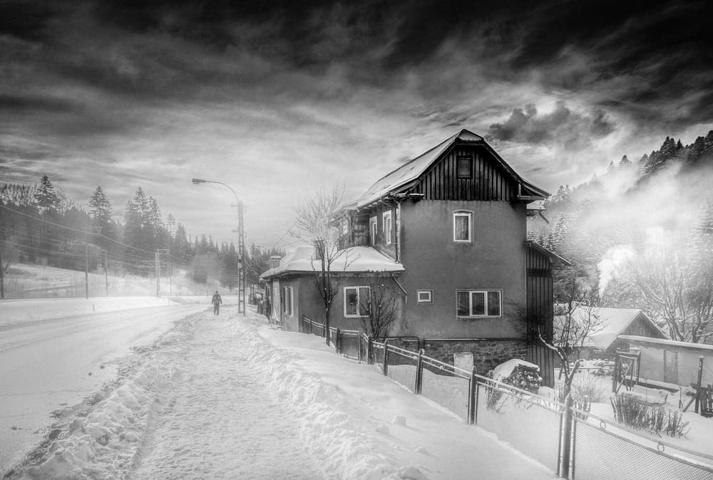 Snowy Mountain Village by Farid Kazamil — canvas wall art