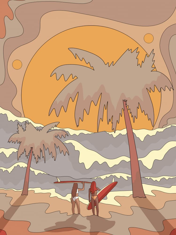 Sunset Beach Surfers by Stephen Wade — canvas wall art