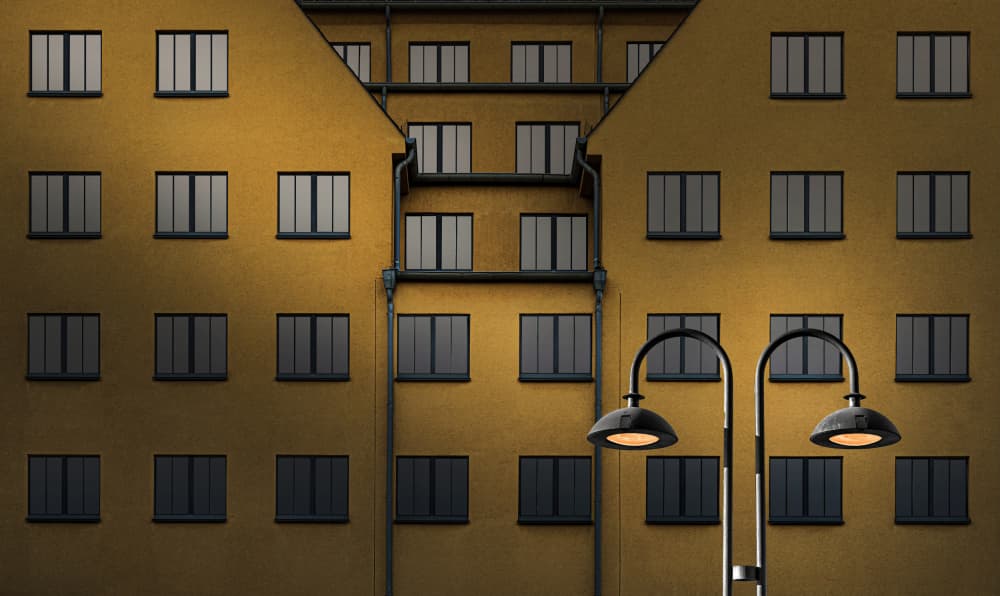 Golden Urban Facades by Roland M Schwerdtfeger — canvas wall art