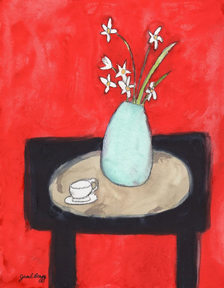 Flowers and Coffee Table by Janel Bragg — canvas wall art
