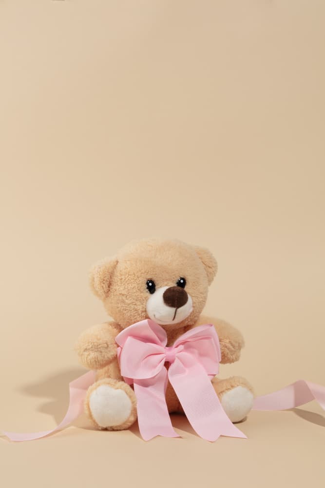 Cute Pink Ribbon Bear by Julia Ramiro — canvas wall art
