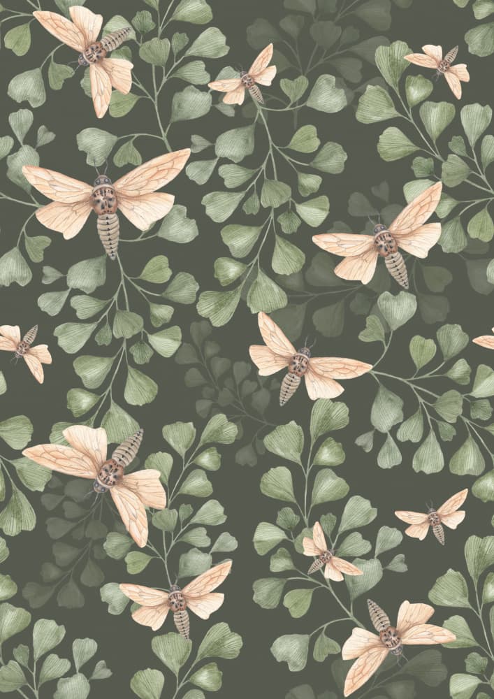 Moths and Ginkgo Leaves by Linda Sitniece — canvas wall art