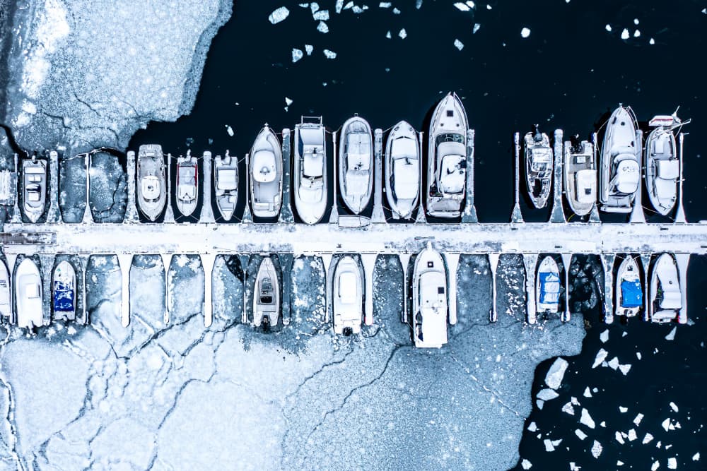 Winter Marina Boats by Gilad Topaz — canvas wall art