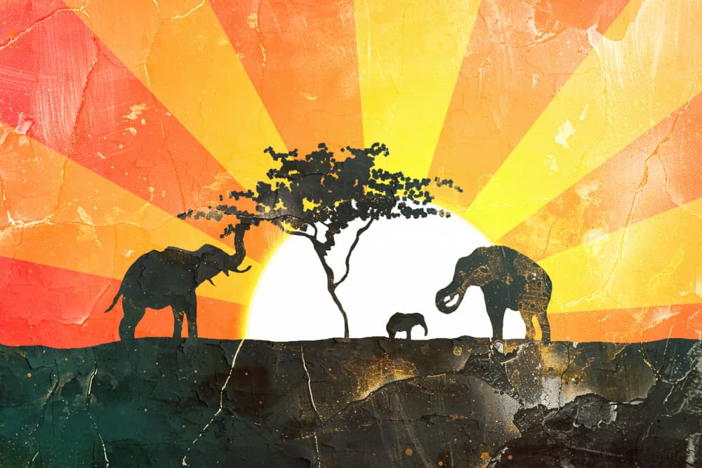 Savanna Sunset Elephants by Rafal Kulik — canvas wall art