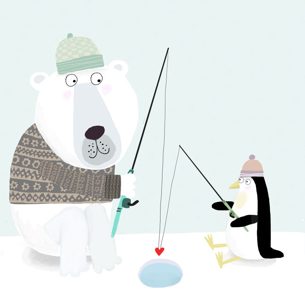 Cute Arctic Fishing Friends by Carla Daly — canvas wall art