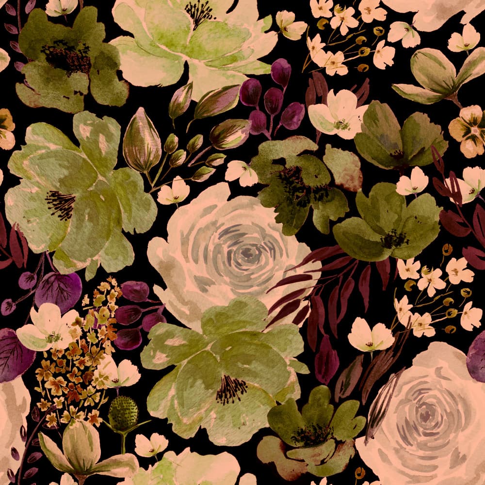 Floral Chaos Watercolor Pattern Dark Green by Anis Illustration — canvas wall art