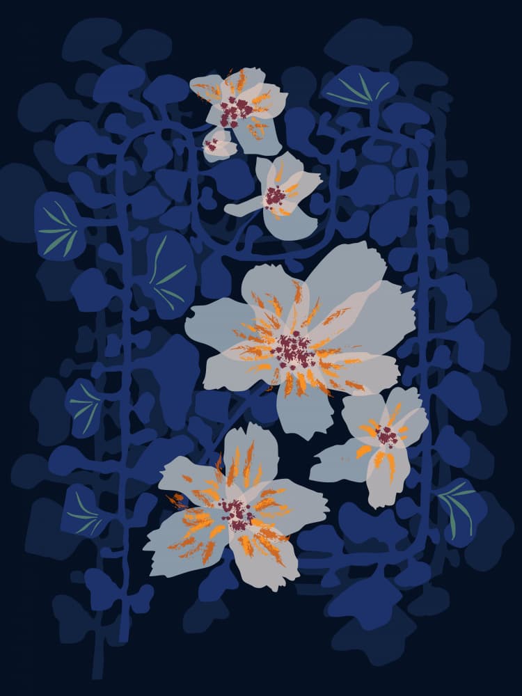 Blue Night Blooms by Annick — canvas wall art