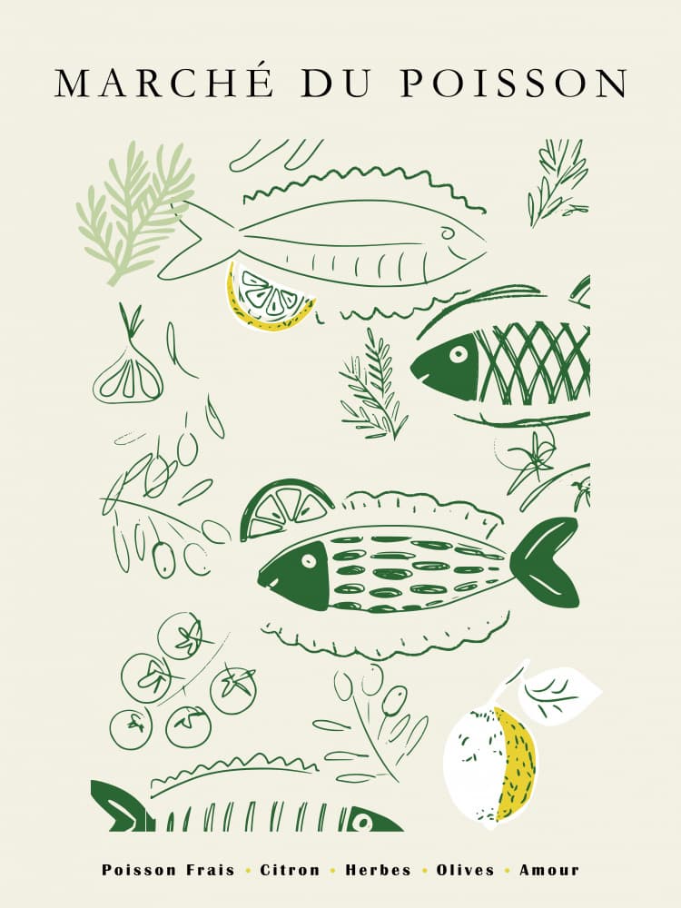 French Fish Market Delights by Annick — canvas wall art