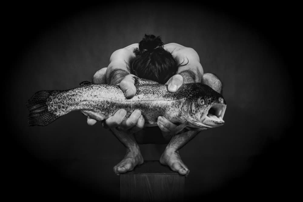 Man And Screaming Fish by Afshin Saeidinia — canvas wall art