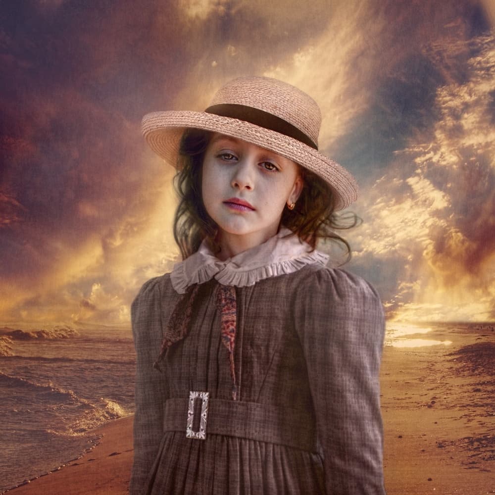 Wistful Girl Beach Sunset by Svetlana Melik-Nubarova — canvas wall art