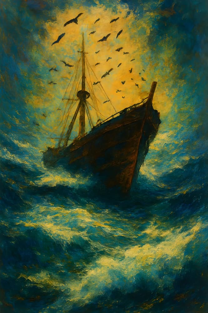 Stormy Sea Lone Ship by HUGO — canvas wall art