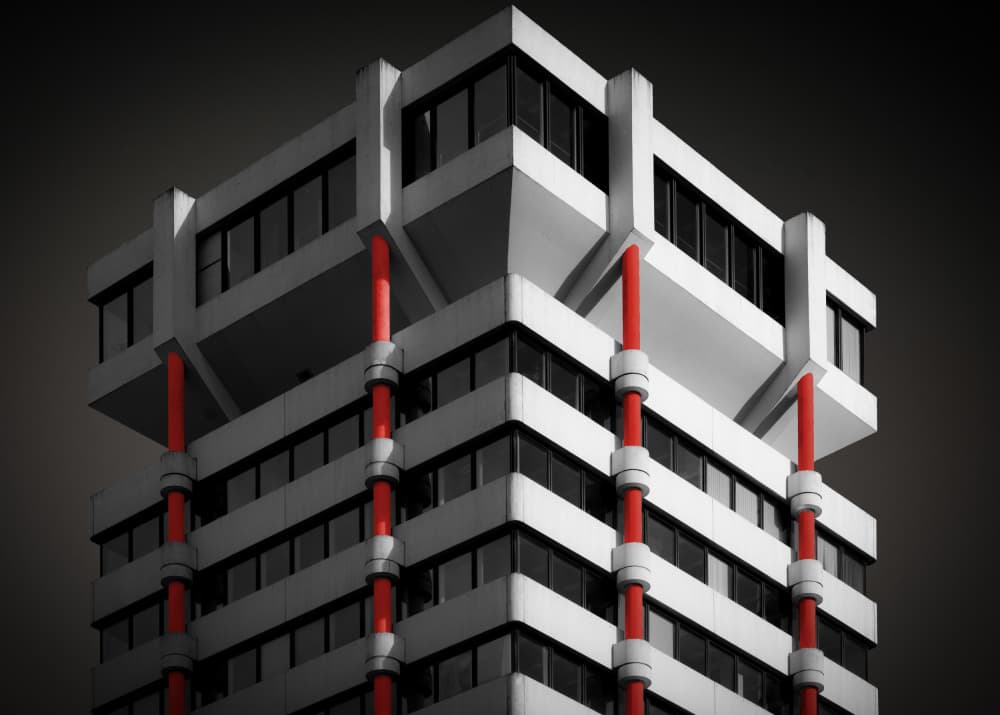 Modern Red Building by Roland M Schwerdtfeger — canvas wall art