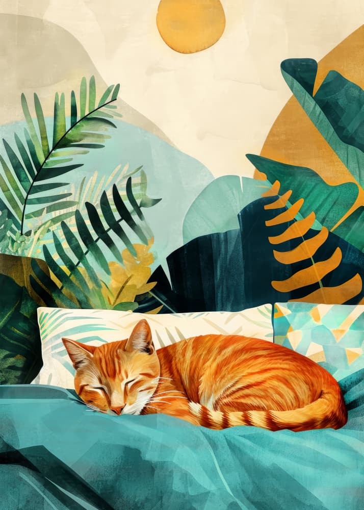 Cozy Tropical Cat by Justyna Jaszke — canvas wall art