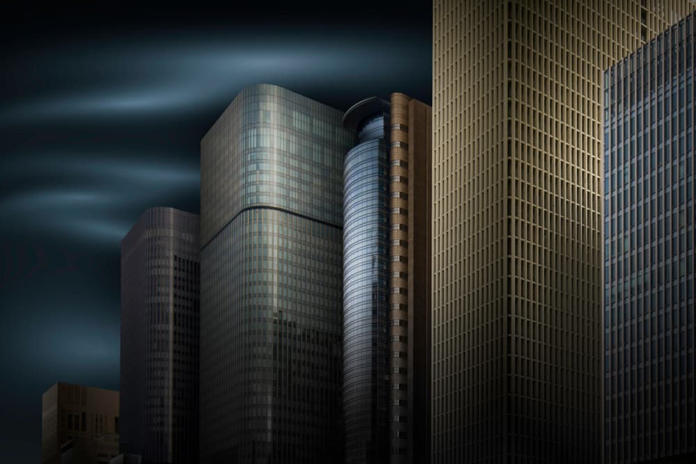 Modern Urban Skyscrapers by Shuchuan Liu — canvas wall art