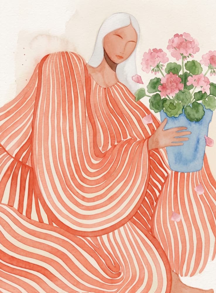 Serene Woman Pink Flowers by Essa Van Reis — canvas wall art