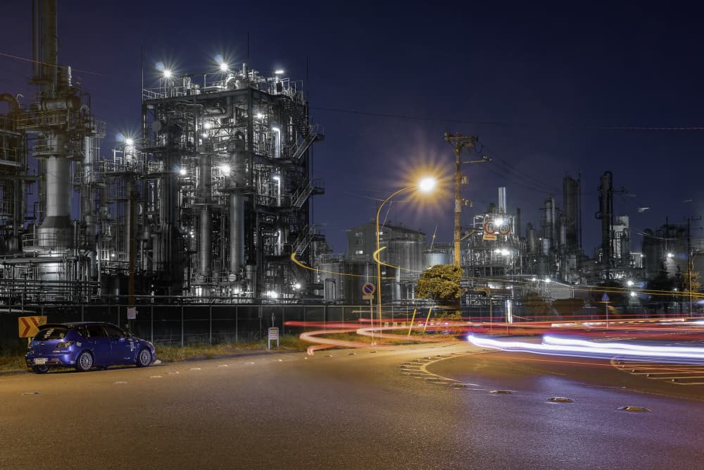 Industrial Night Lights by Tomoshi Hara — canvas wall art