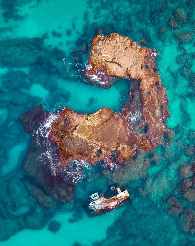 Sunken Ship Turquoise Reef by Gilad Topaz — canvas wall art