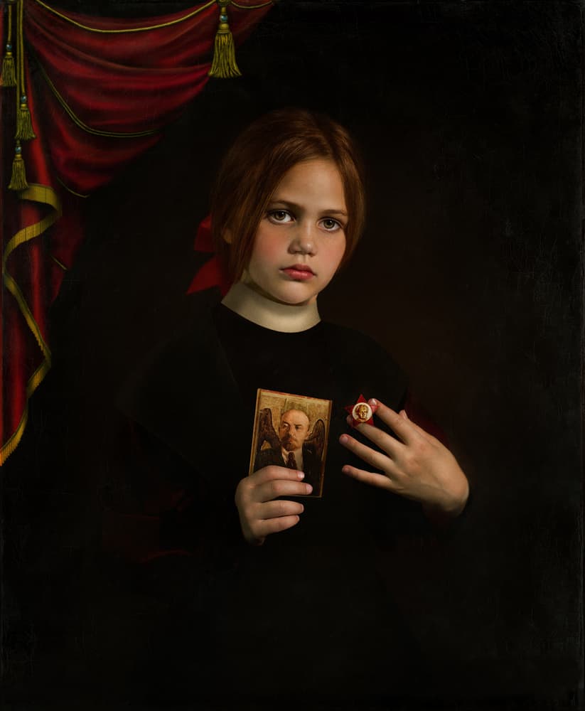 Child with Vintage Portrait by Svetlana Melik-Nubarova — canvas wall art