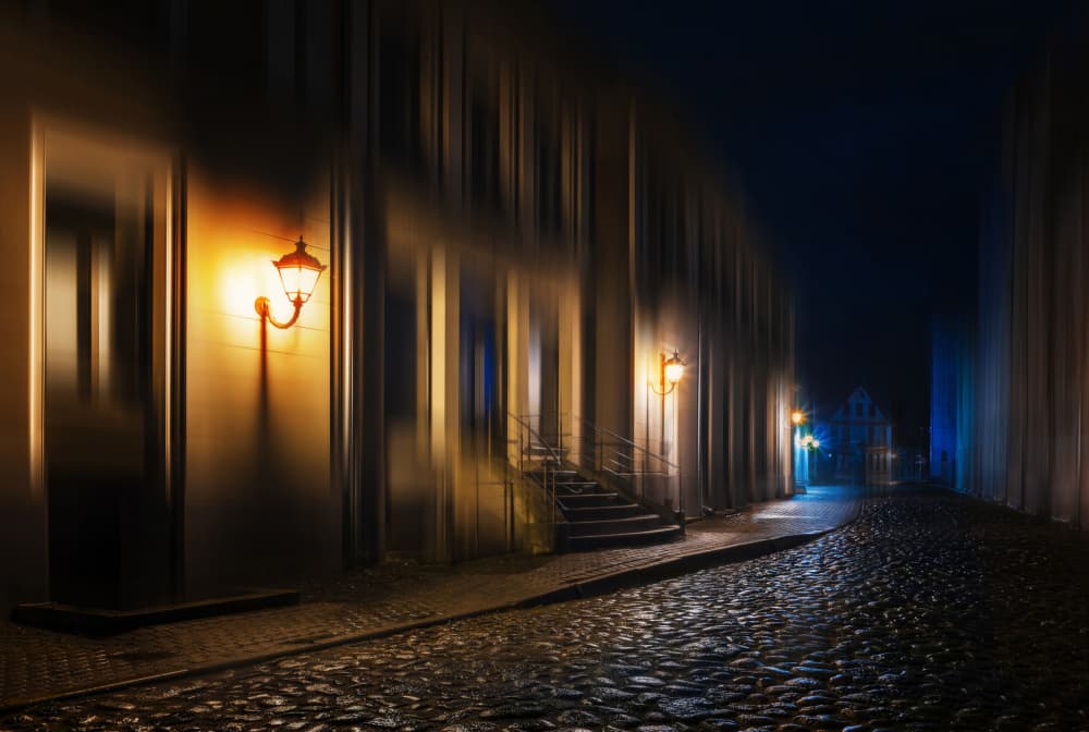 Dreamy Night Street by Normunds Kaprano — canvas wall art