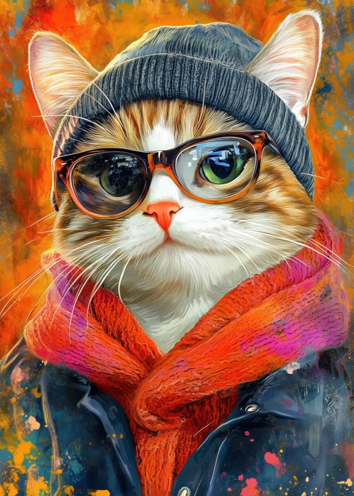 Hipster Cat Portrait by Justyna Jaszke — canvas wall art