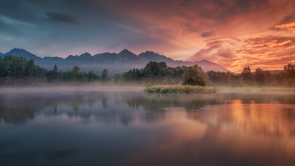 Sunrise Mountain Lake Mist by Peter Svoboda MQEP — canvas wall art