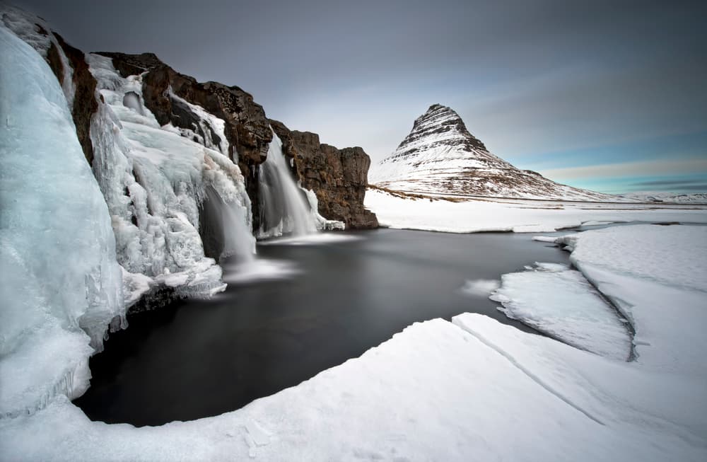 Kirkjufell Winter Waterfall by Liloni Luca — canvas wall art