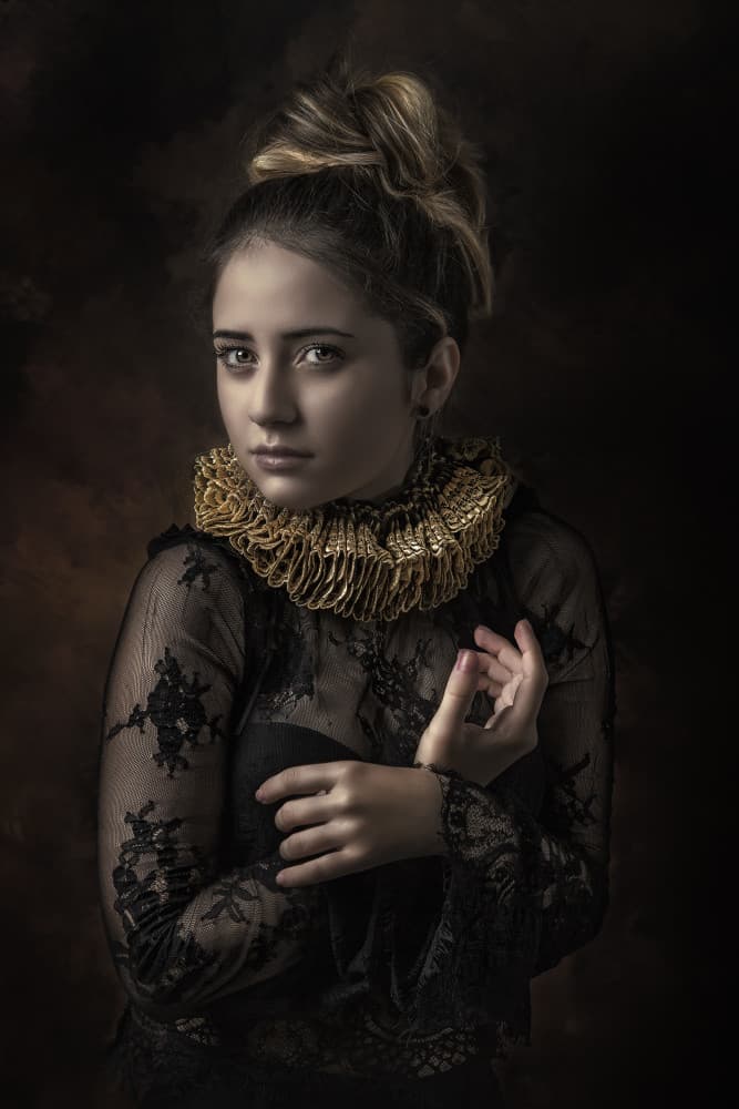Golden Ruffle Portrait by Pasquale Guerra — canvas wall art
