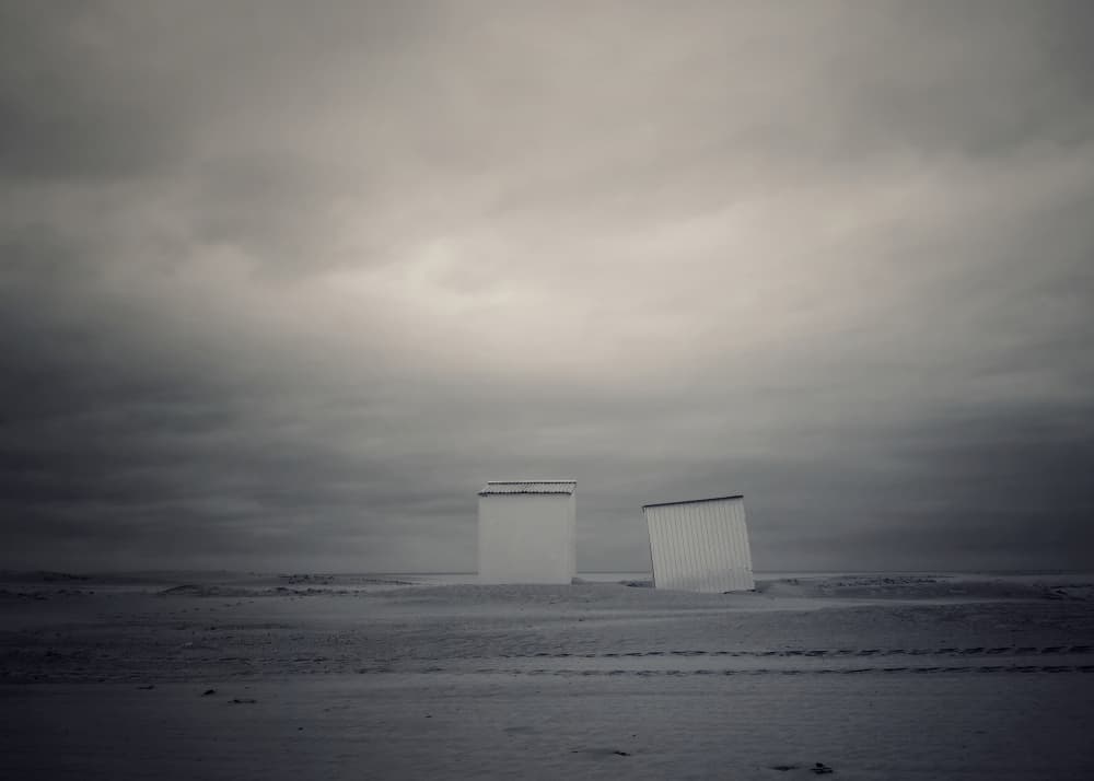 Desolate Beach Huts by Frank Bruynseraede — canvas wall art