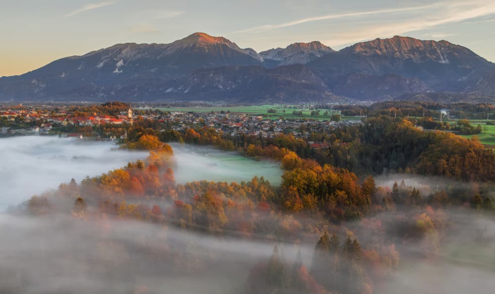 Misty Autumn Mountains by Ales Krivec — canvas wall art