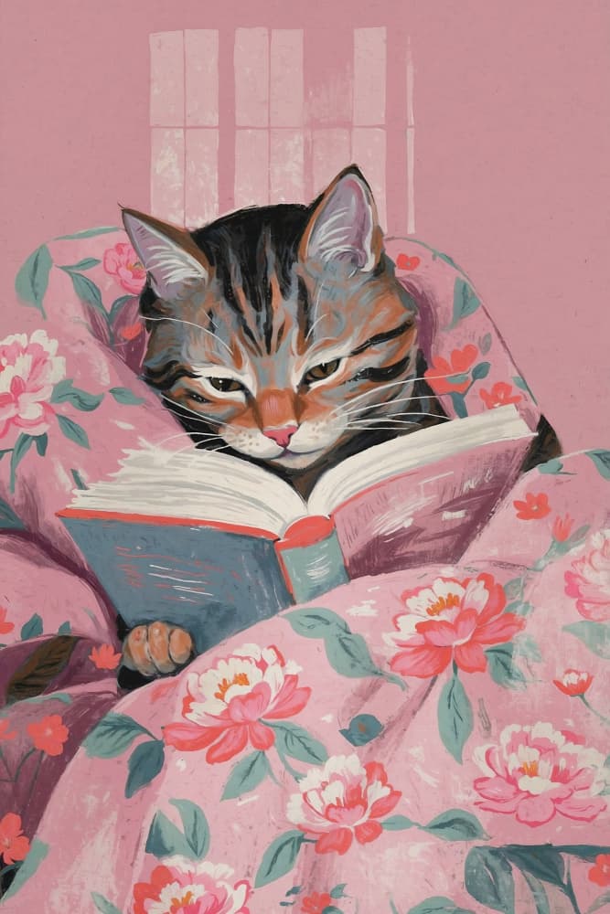 Cozy Cat Reading by The Art Concept — canvas wall art
