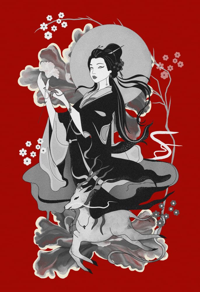 Japanese Deer Goddess by Josie George — canvas wall art
