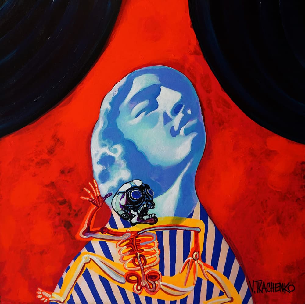 Surreal Blue Head Skeleton by Victor Tkachenko — canvas wall art