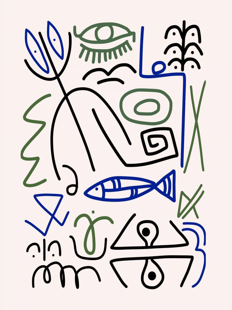 Abstract Eye and Symbols by Little Dean — canvas wall art