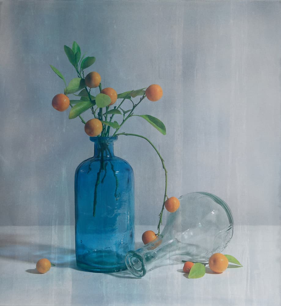 Citrus Blue Bottles by Fangping Zhou — canvas wall art