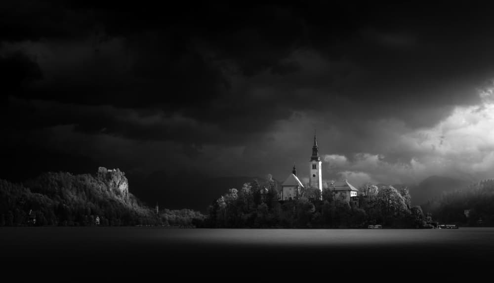 Dramatic Lake Island by Bing Li — canvas wall art