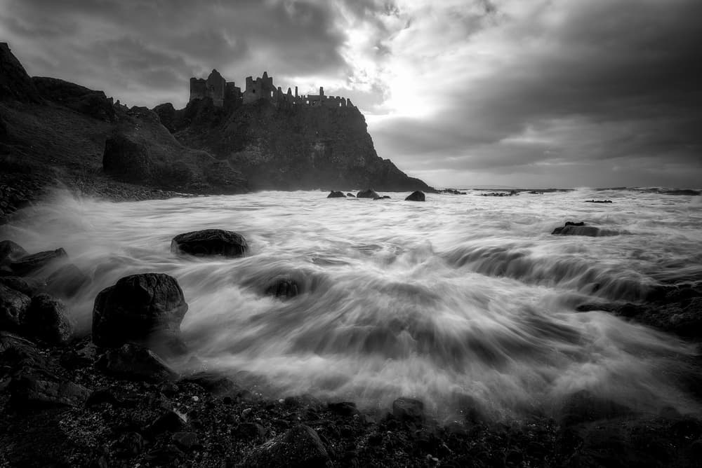 Ruined Castle Ocean Waves by Daniel Gastager — canvas wall art