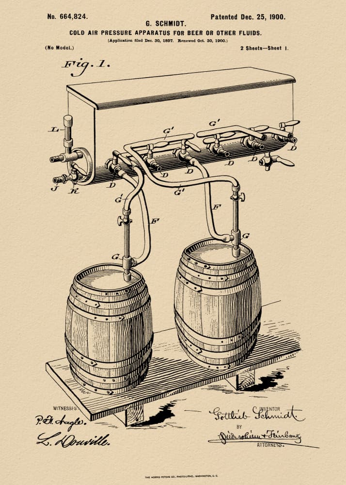 Vintage Beer Apparatus Patent by Andreas Magnusson — canvas wall art