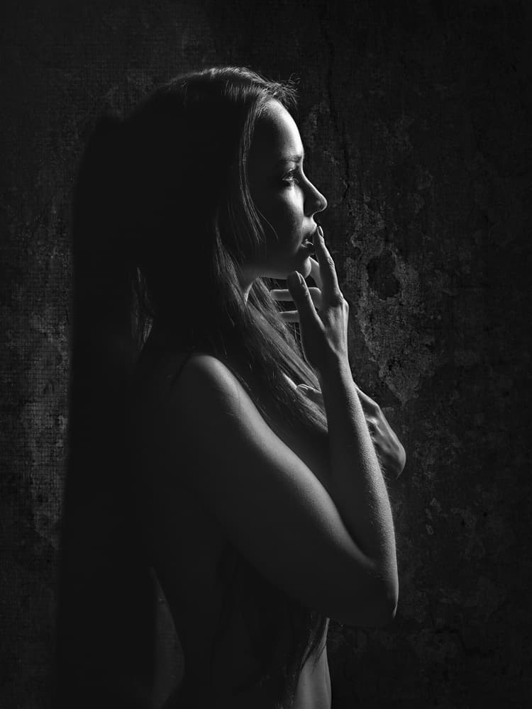 Pensive Shadowed Woman by Luc Stalmans — canvas wall art