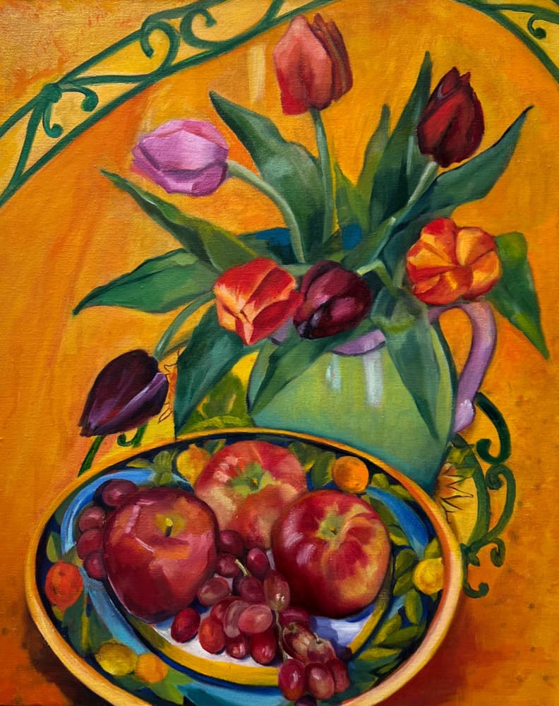 Painterly Fruit and Flowers by Maxine Shore — canvas wall art