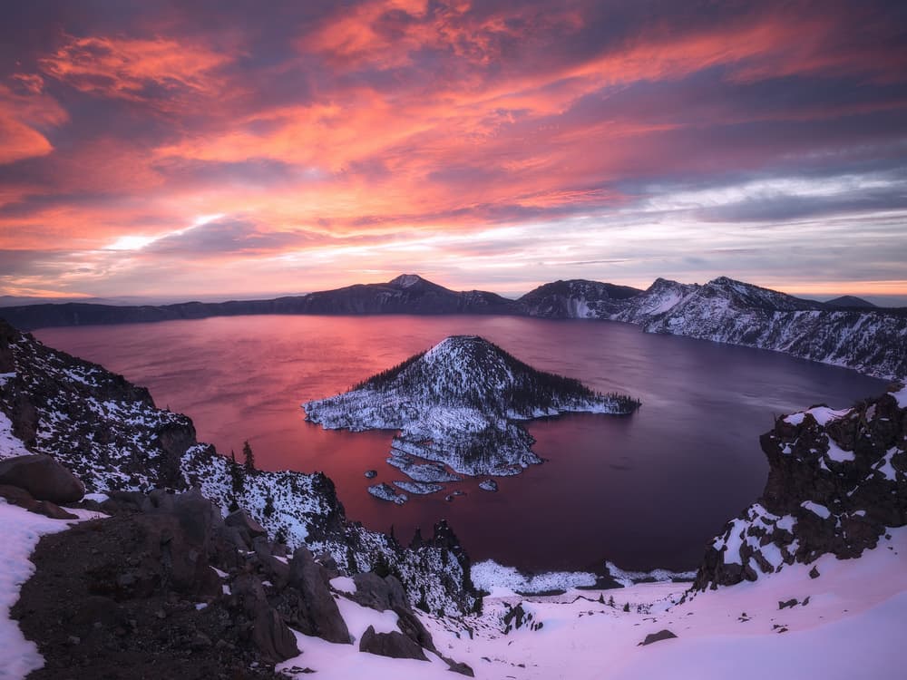 Crater Lake Winter Glow by Daniel Gastager — canvas wall art
