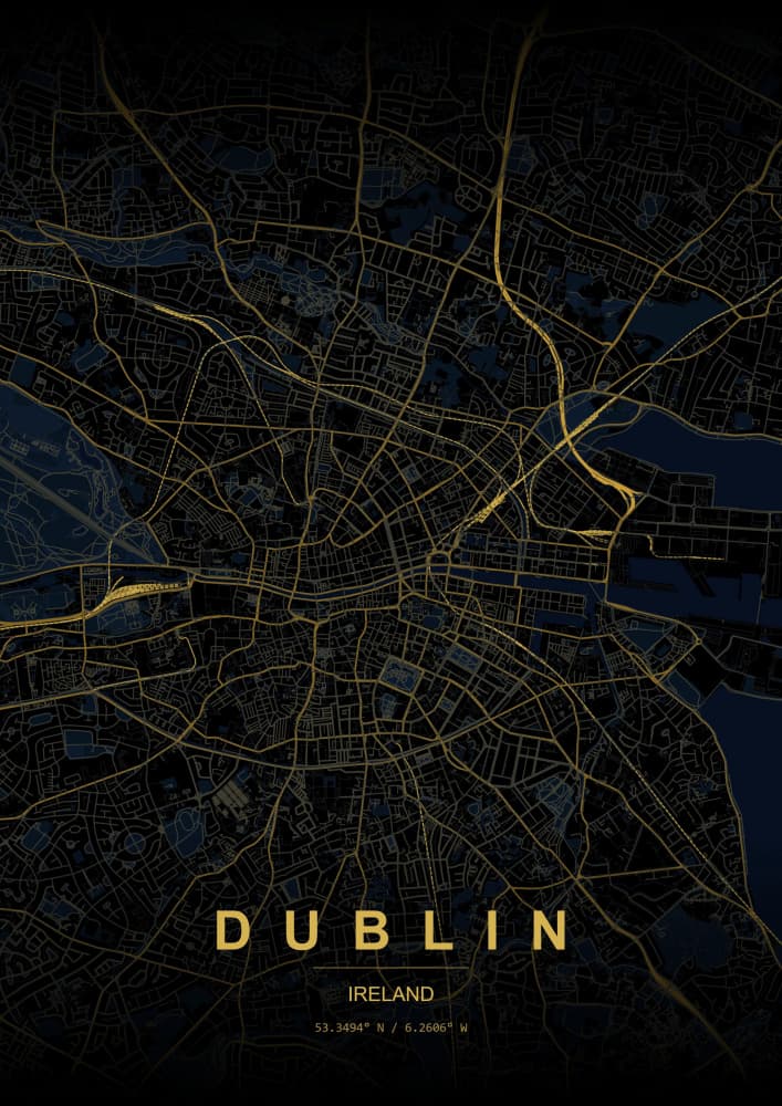 Dublin Gold Map by HUGO — canvas wall art